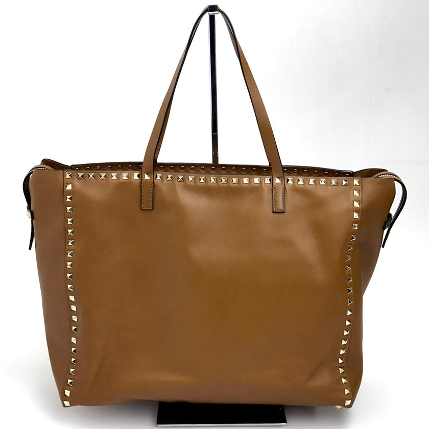 Valentino Rockstud Shopping Bag in Pelle Biscotto con Borchie