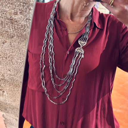 Collana Vintage Saint Laurent a Più Fili in Metallo Argento – Gioiello Statement Anni ’80