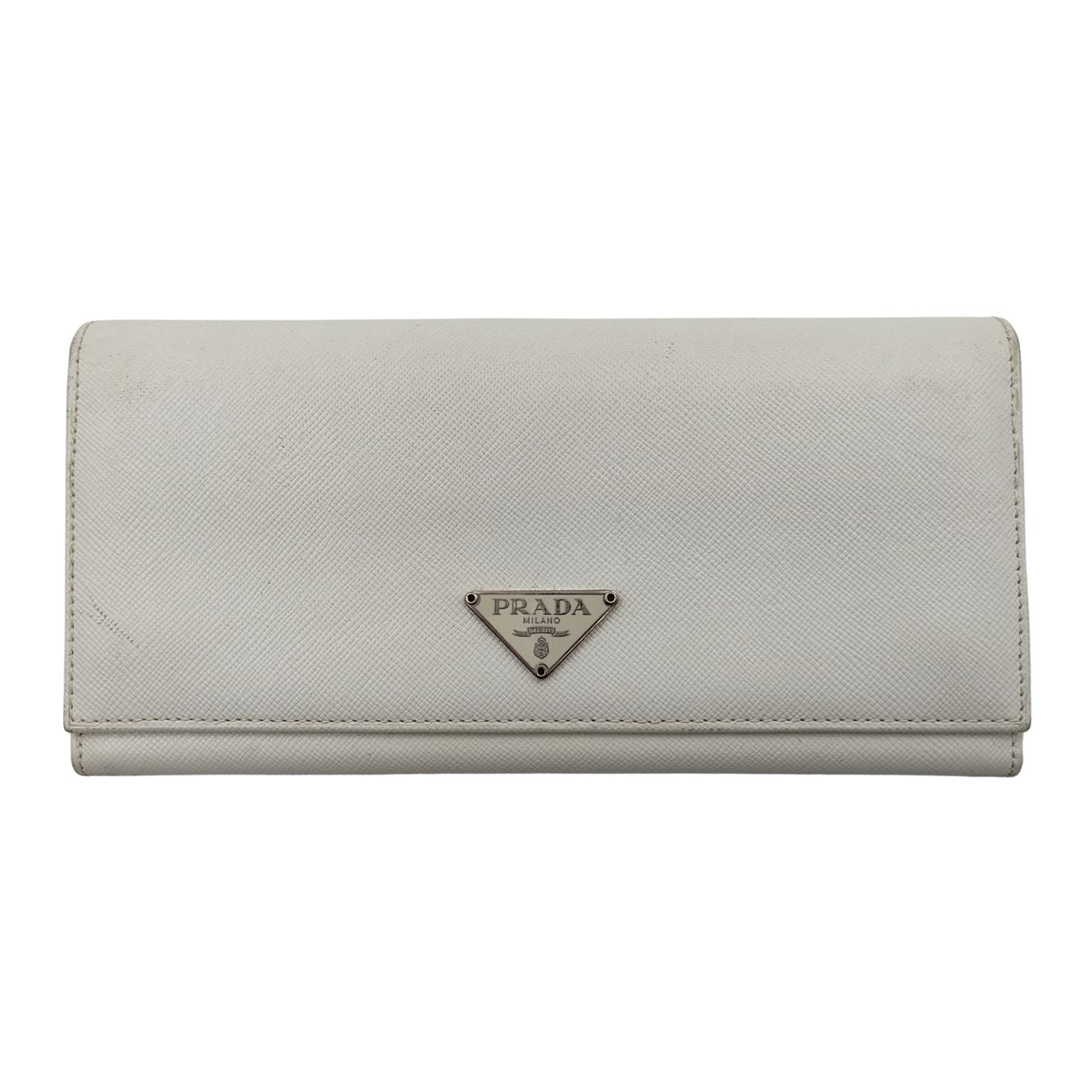 Prada portafoglio lungo Saffiano in pelle bianca