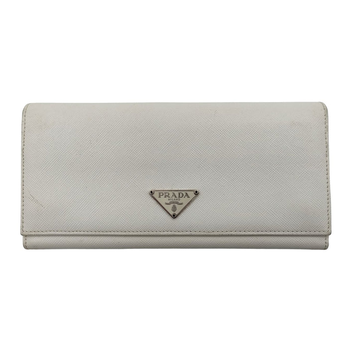 Prada portafoglio lungo Saffiano in pelle bianca
