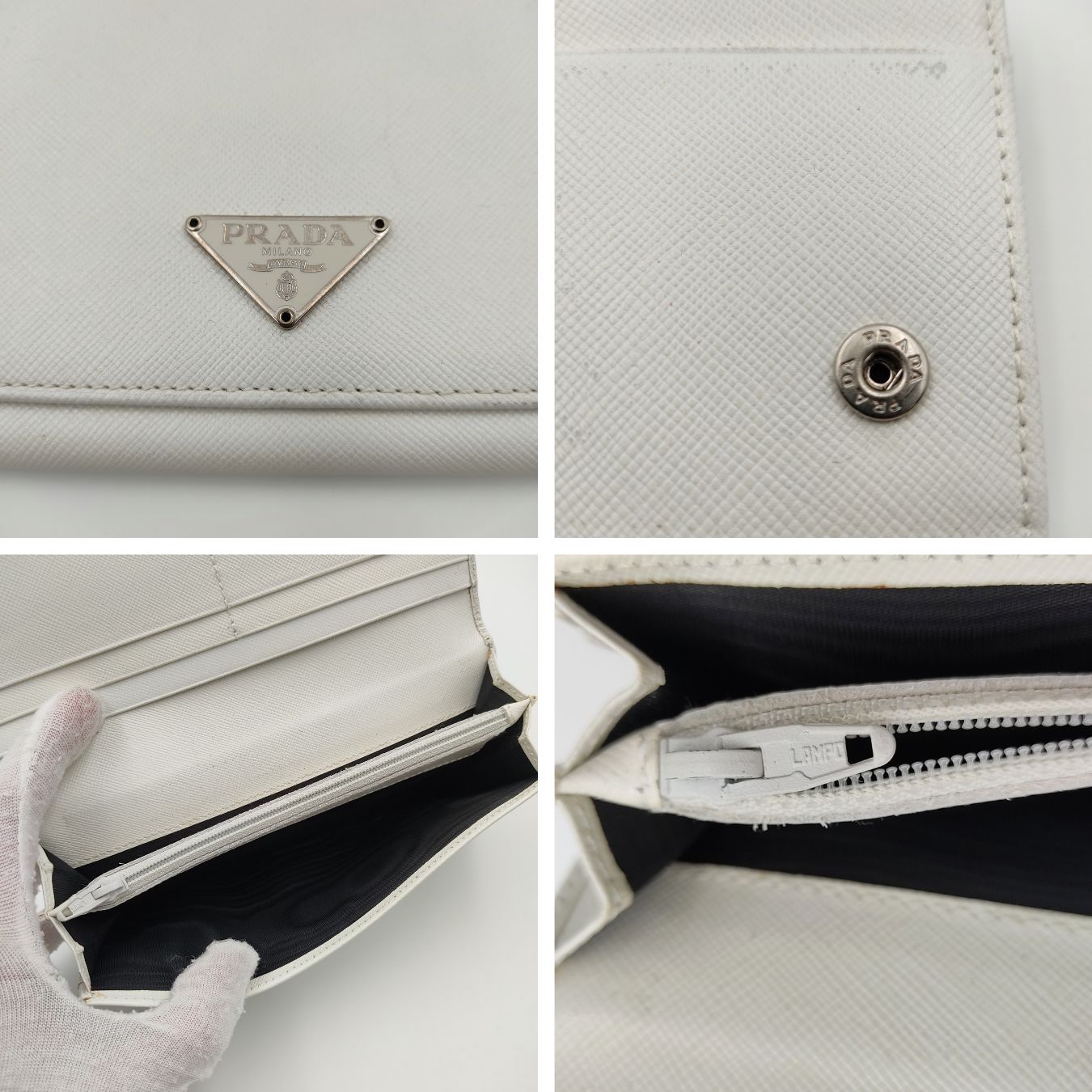 Prada portafoglio lungo Saffiano in pelle bianca
