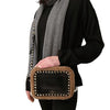 Valentino Garavani Rockstud borsa a tracolla shearling in vernice nera