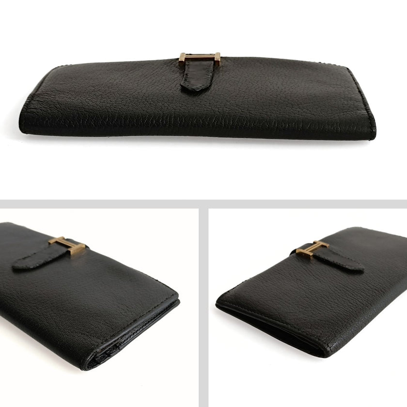 Hermès portafoglio vintage Béarn Soufflet in pelle nera