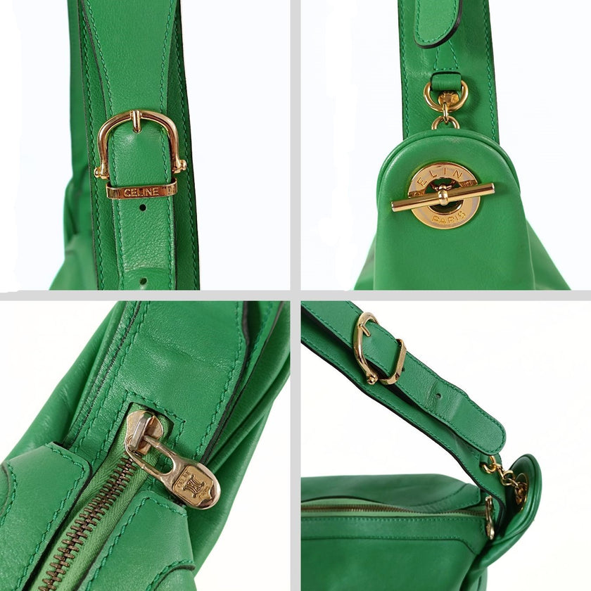 Céline borsa vintage a spalla in pelle verde acido