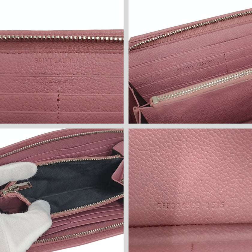 Saint Laurent portafoglio lungo Paris in pelle rosa