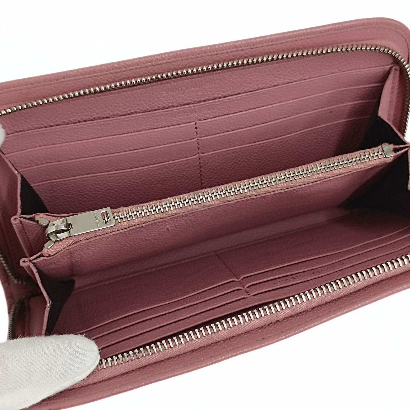 Saint Laurent portafoglio lungo Paris in pelle rosa