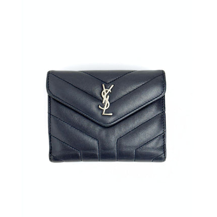 Saint Laurent portafoglio compatto in pelle grigio
