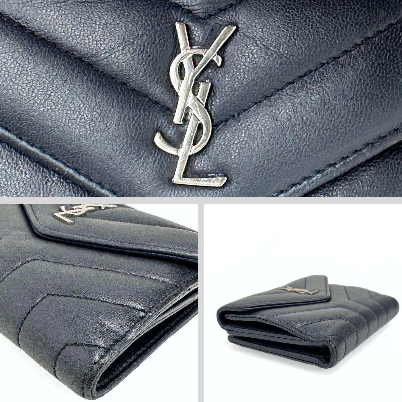 Saint Laurent portafoglio compatto in pelle grigio