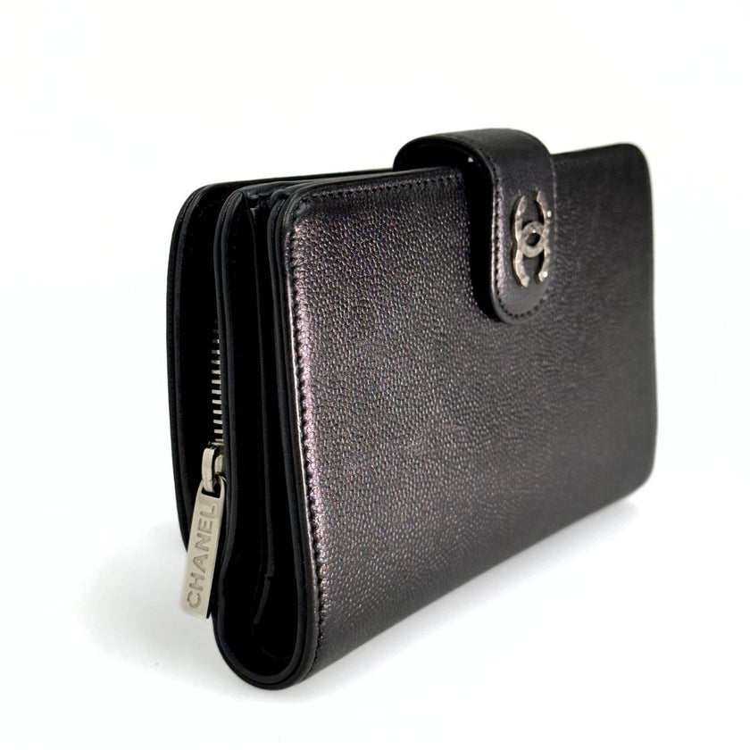 Chanel portafoglio in pelle nera Caviar