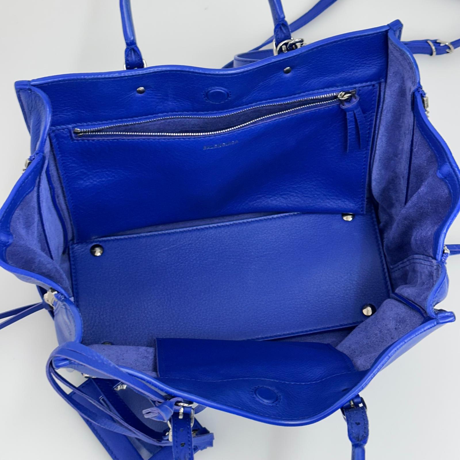 Balenciaga Borsa Mini Papier Zip Around blu in pelle