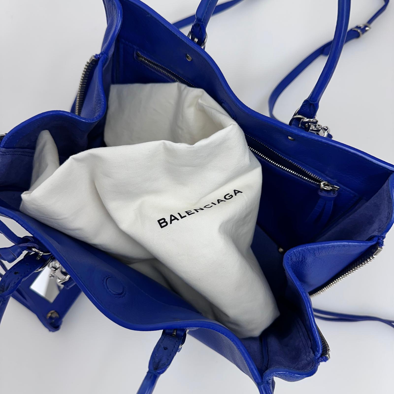 Balenciaga Borsa Mini Papier Zip Around blu in pelle