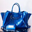 Balenciaga Borsa Mini Papier Zip Around blu in pelle