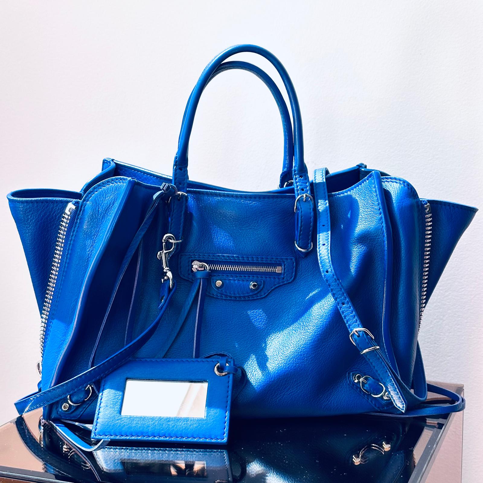 Balenciaga Borsa Mini Papier Zip Around blu in pelle