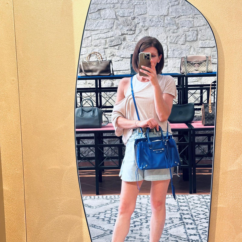 Balenciaga Borsa Mini Papier Zip Around blu in pelle