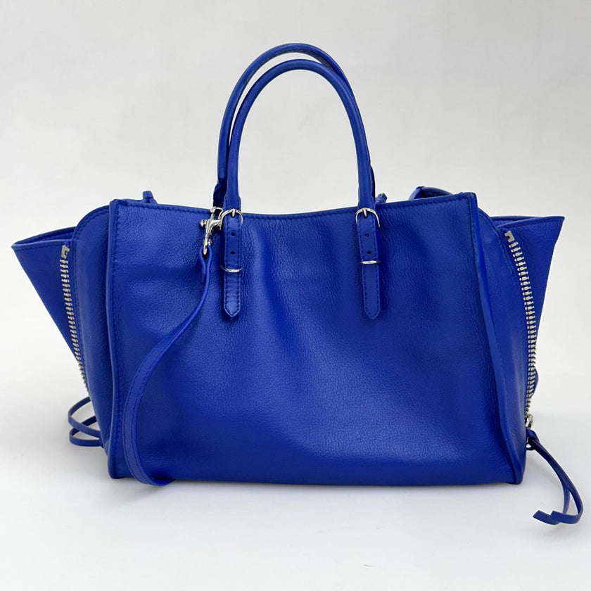 Balenciaga Borsa Mini Papier Zip Around blu in pelle