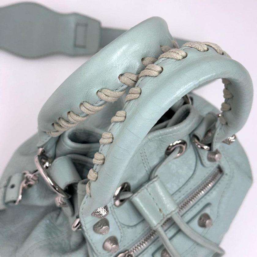 Balenciaga Borsa Pompon in pelle verde acqua