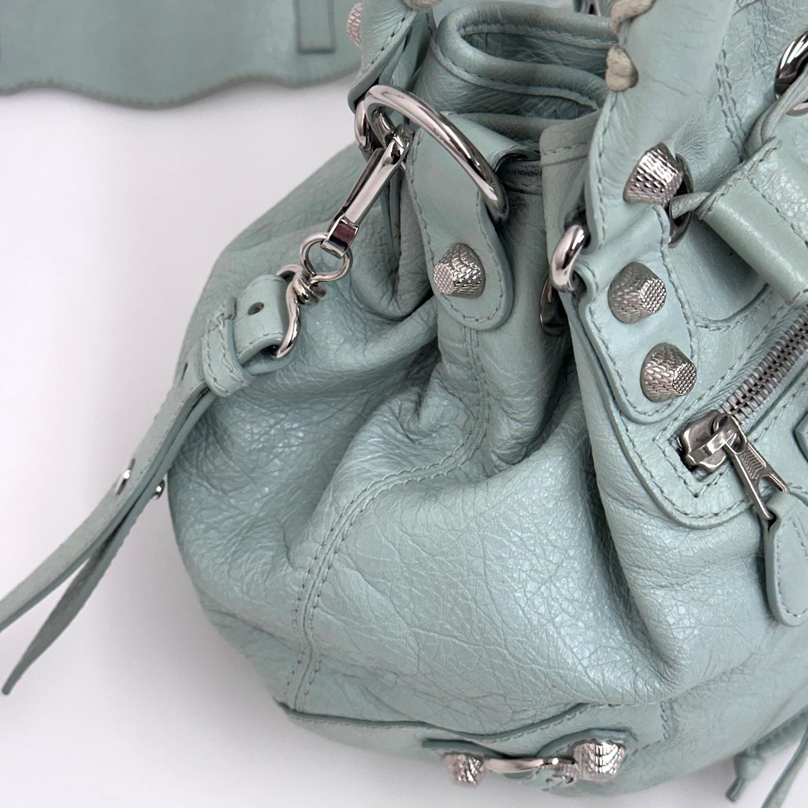 Balenciaga Borsa Pompon in pelle verde acqua