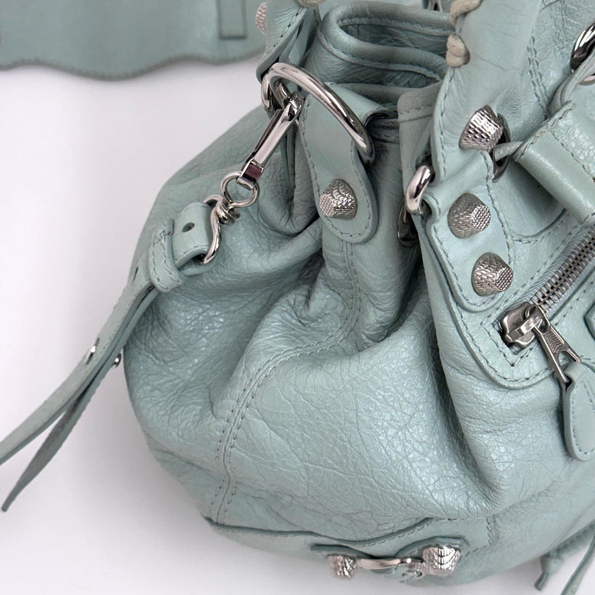 Balenciaga Borsa Pompon in pelle verde acqua