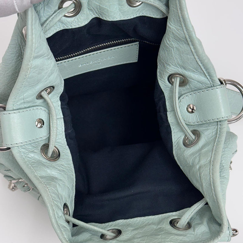 Balenciaga Borsa Pompon in pelle verde acqua