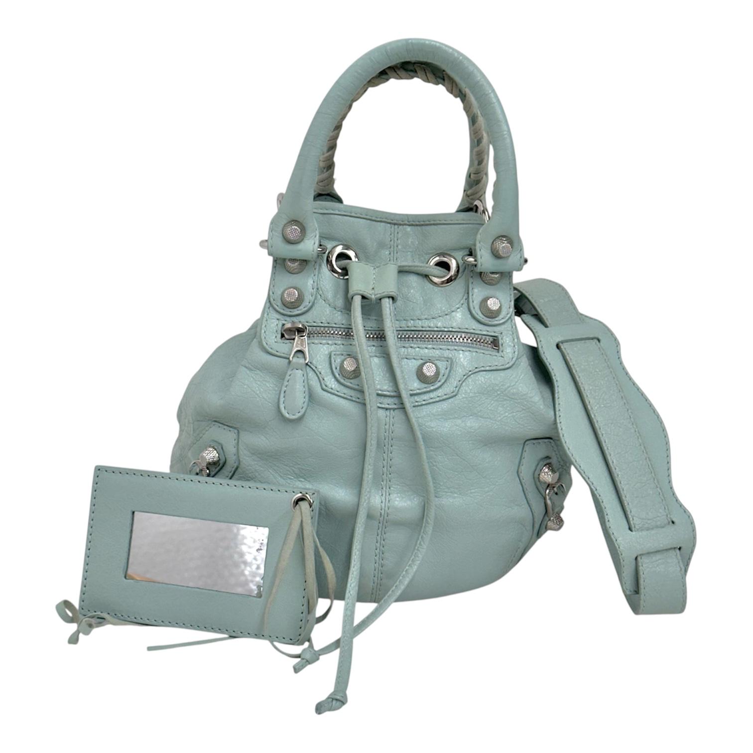 Balenciaga Borsa Pompon in pelle verde acqua