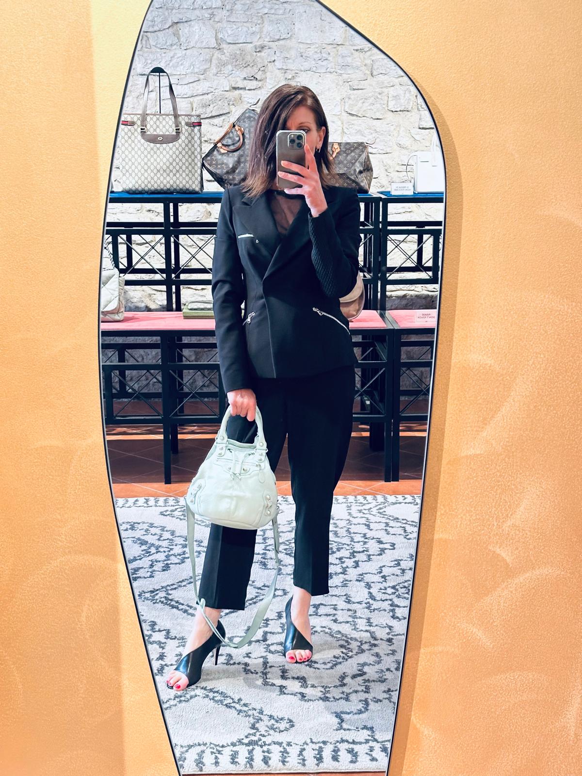Balenciaga Borsa Pompon in pelle verde acqua