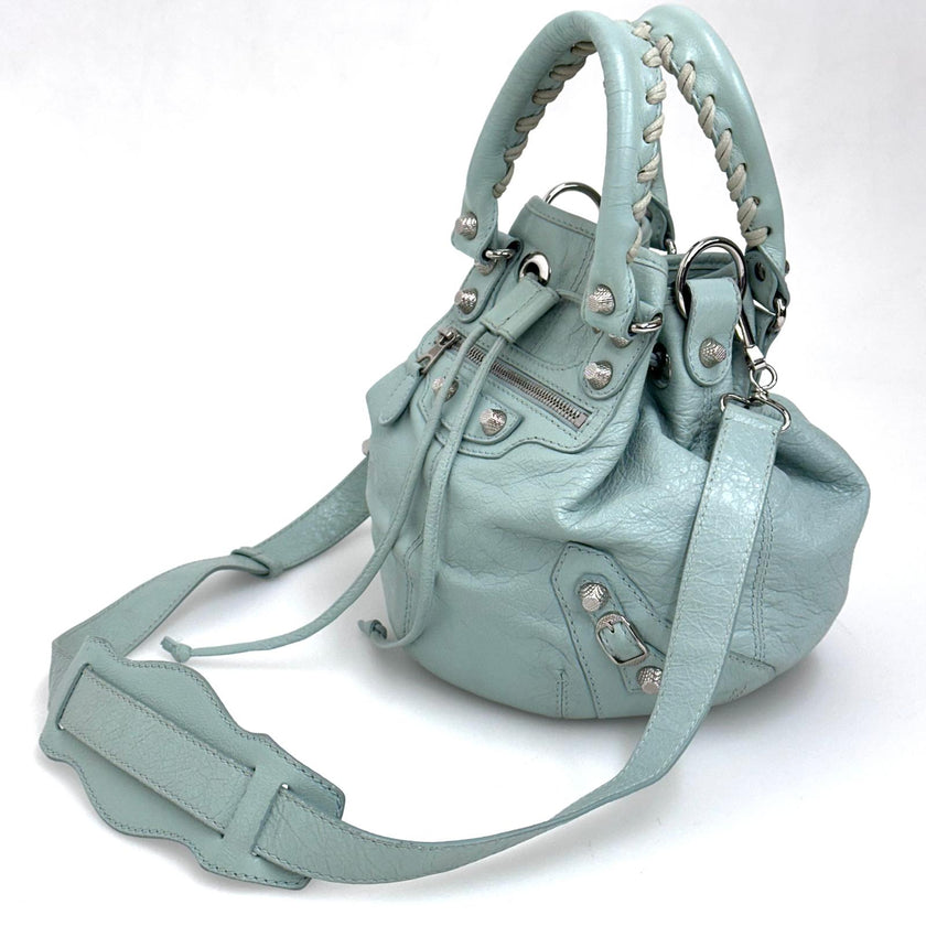 Balenciaga Borsa Pompon in pelle verde acqua