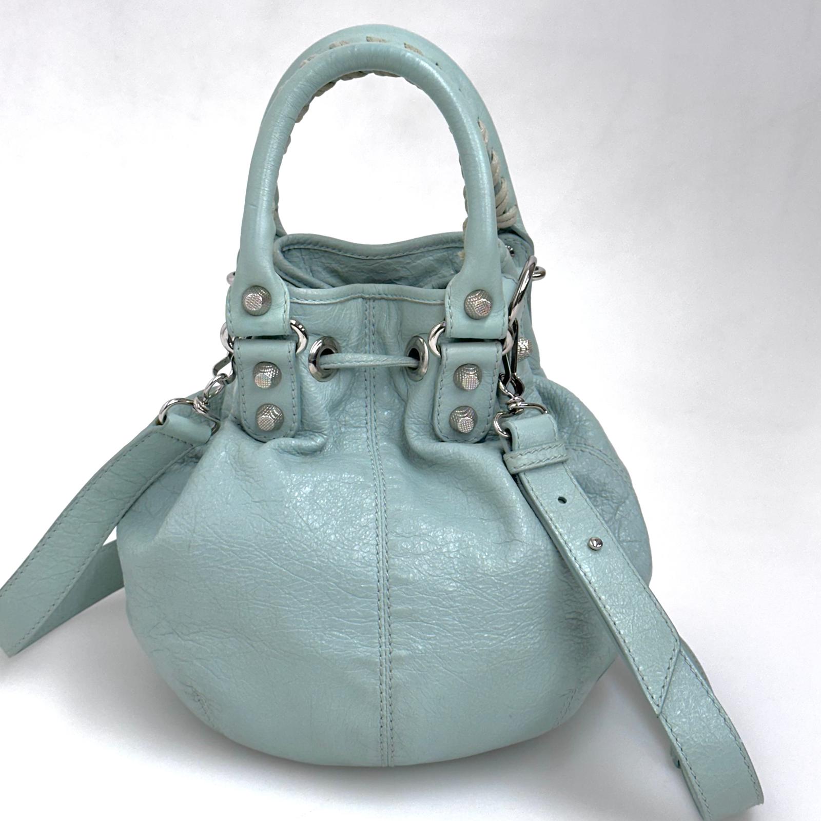 Balenciaga Borsa Pompon in pelle verde acqua