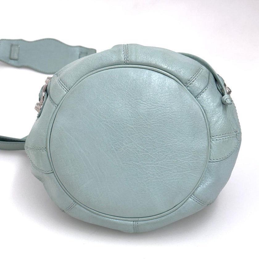 Balenciaga Borsa Pompon in pelle verde acqua