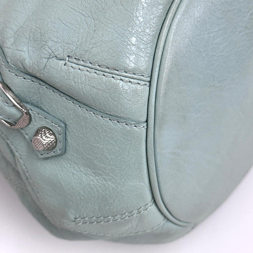 Balenciaga Borsa Pompon in pelle verde acqua