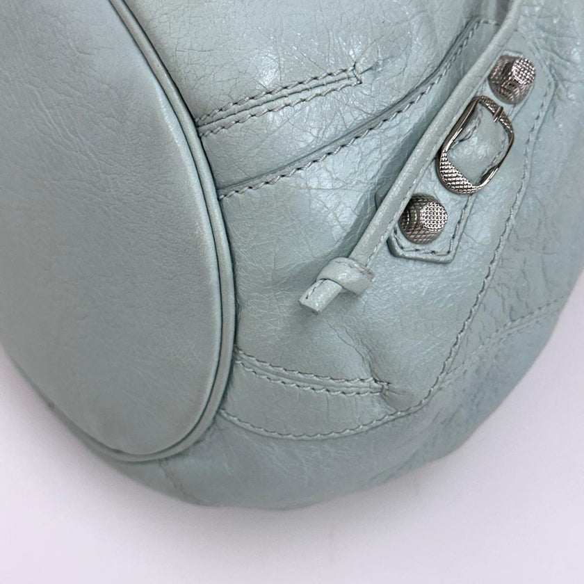 Balenciaga Borsa Pompon in pelle verde acqua