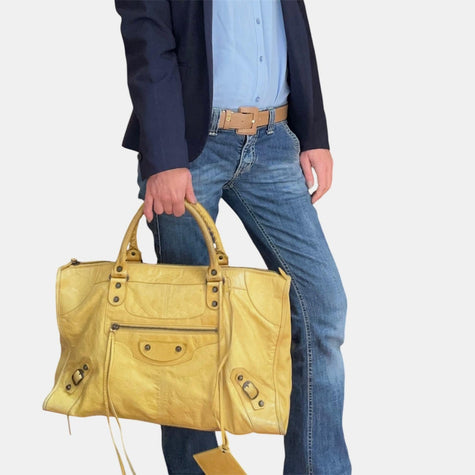 Balenciaga City Grande Borsa a mano in pelle gialla