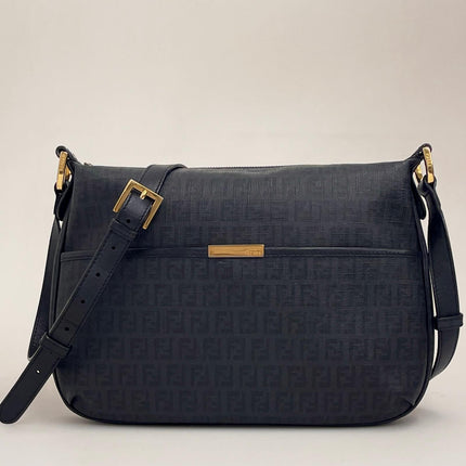Borsa Fendi a Tracolla in Tela Rivestita Zucchino Nero