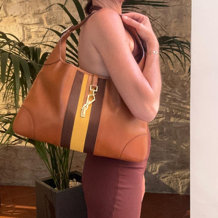 Borsa Gucci Jackie Vintage in Pelle con Web Stripe