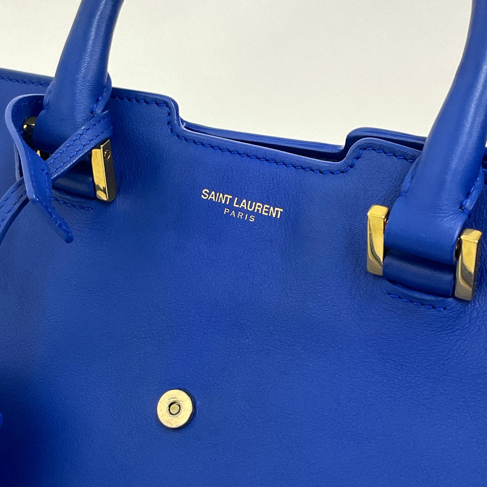 Borsa Saint Laurent Chyc Cabas in Pelle Blu Elettrico