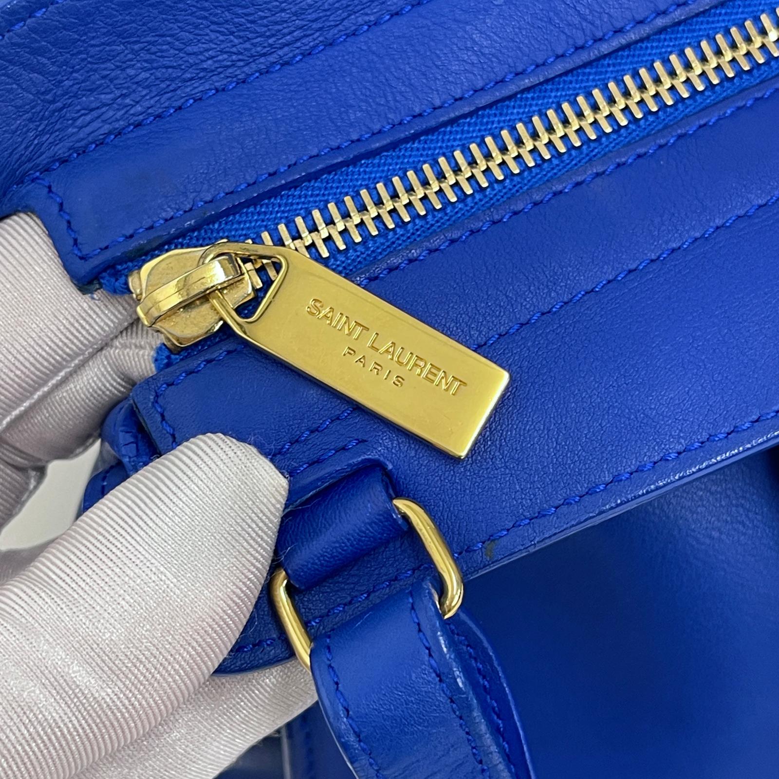 Borsa Saint Laurent Chyc Cabas in Pelle Blu Elettrico