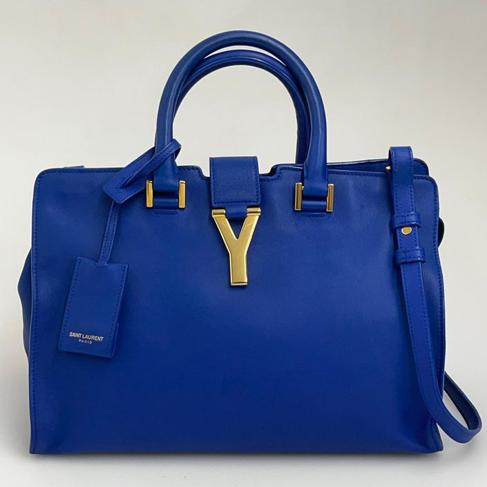 Borsa Saint Laurent Chyc Cabas in Pelle Blu Elettrico