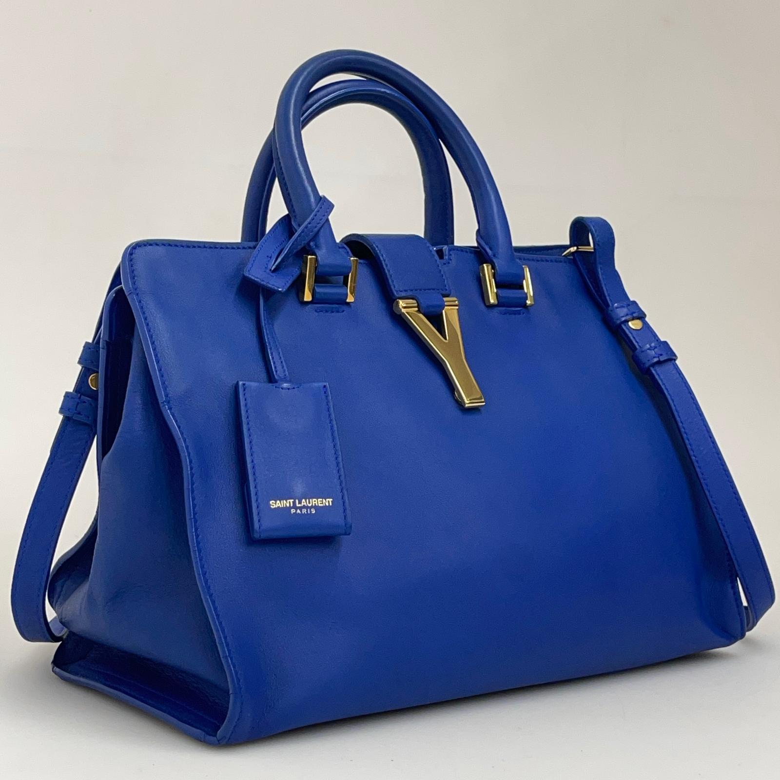 Borsa Saint Laurent Chyc Cabas in Pelle Blu Elettrico