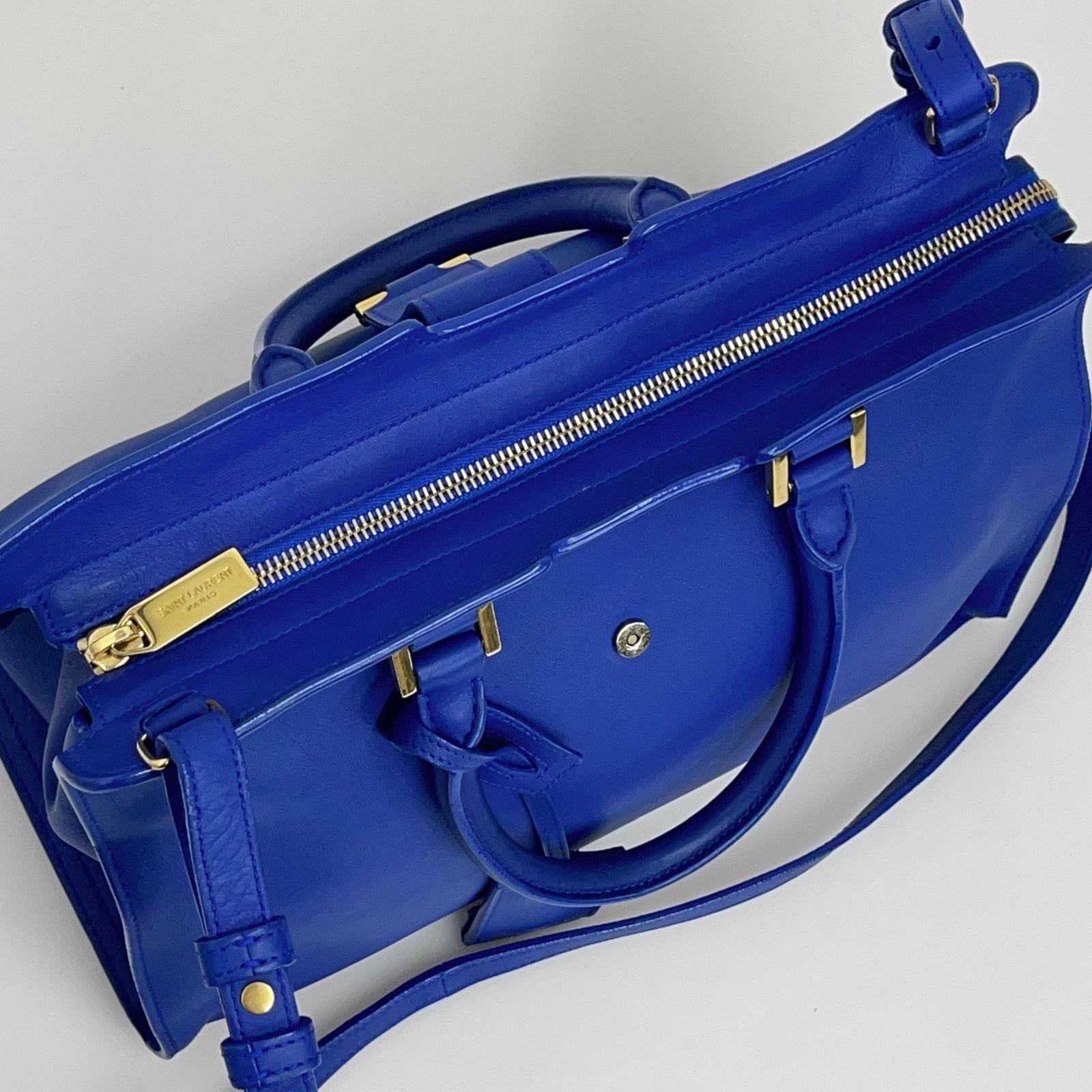 Borsa Saint Laurent Chyc Cabas in Pelle Blu Elettrico