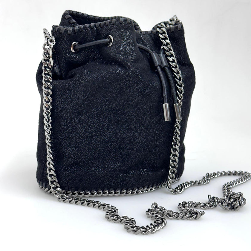 Borsa Stella McCartney Falabella Bucket Mini Shaggy Deer nera