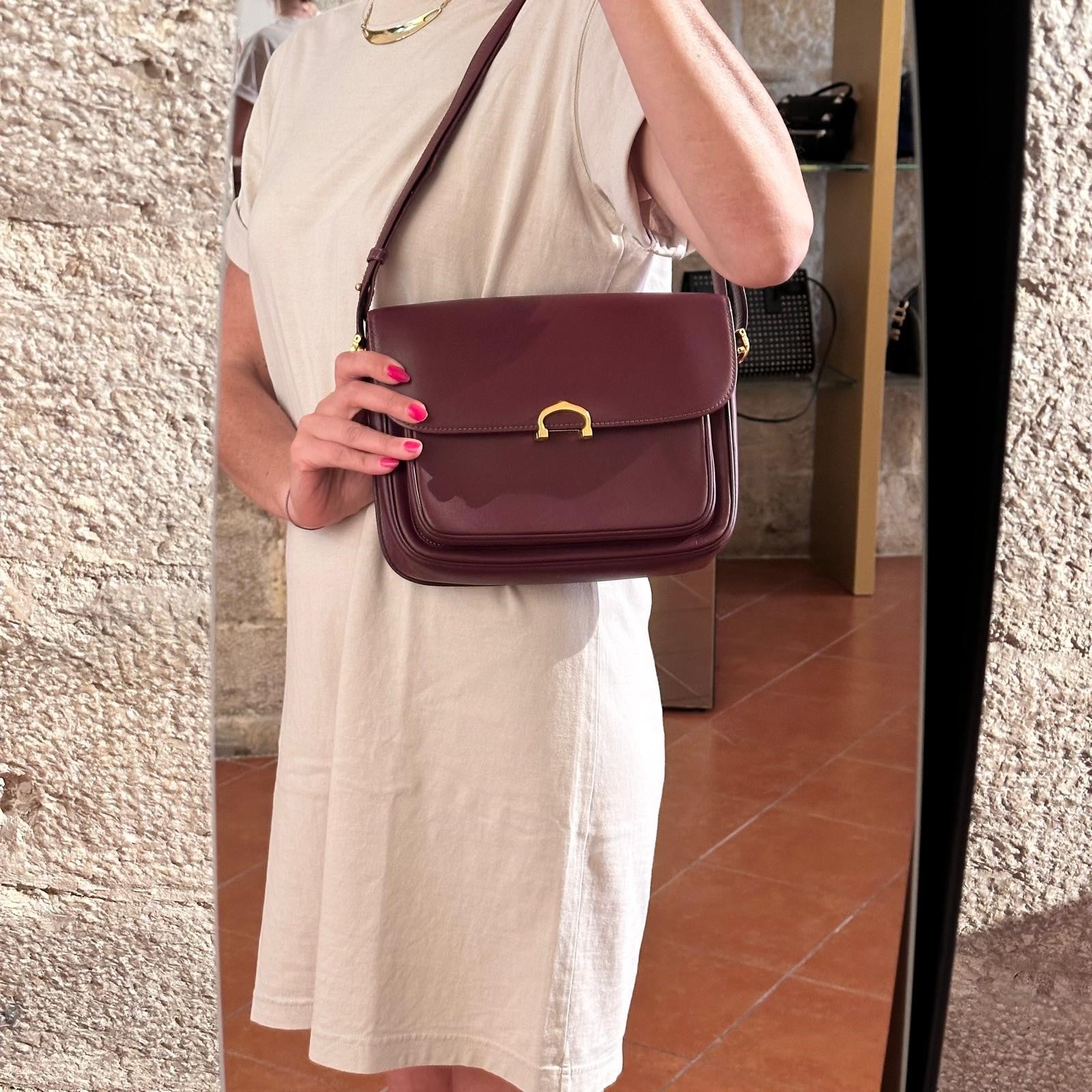 Borsa a Tracolla C de Cartier in pelle bordeaux box anni ’90