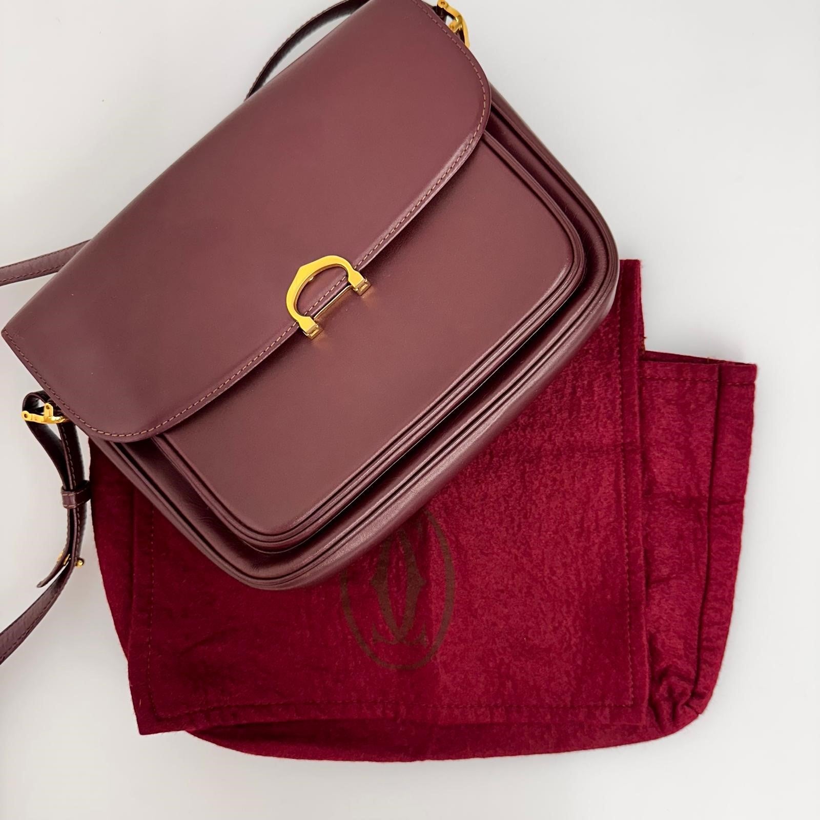 Borsa a Tracolla C de Cartier in pelle bordeaux box anni ’90
