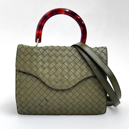Bottega Veneta Borsa Intrecciato Verde Oliva con Manico Tartarugato