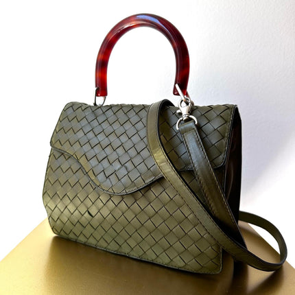 Bottega Veneta Borsa Intrecciato Verde Oliva con Manico Tartarugato