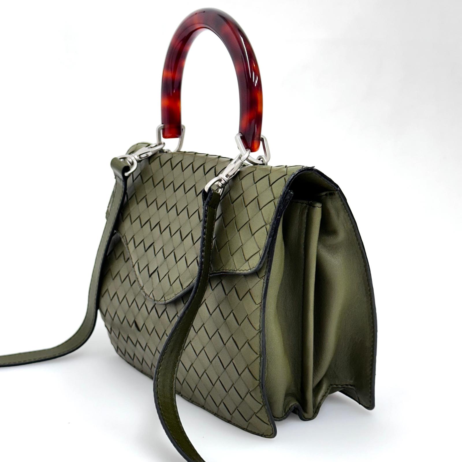 Bottega Veneta Borsa Intrecciato Verde Oliva con Manico Tartarugato