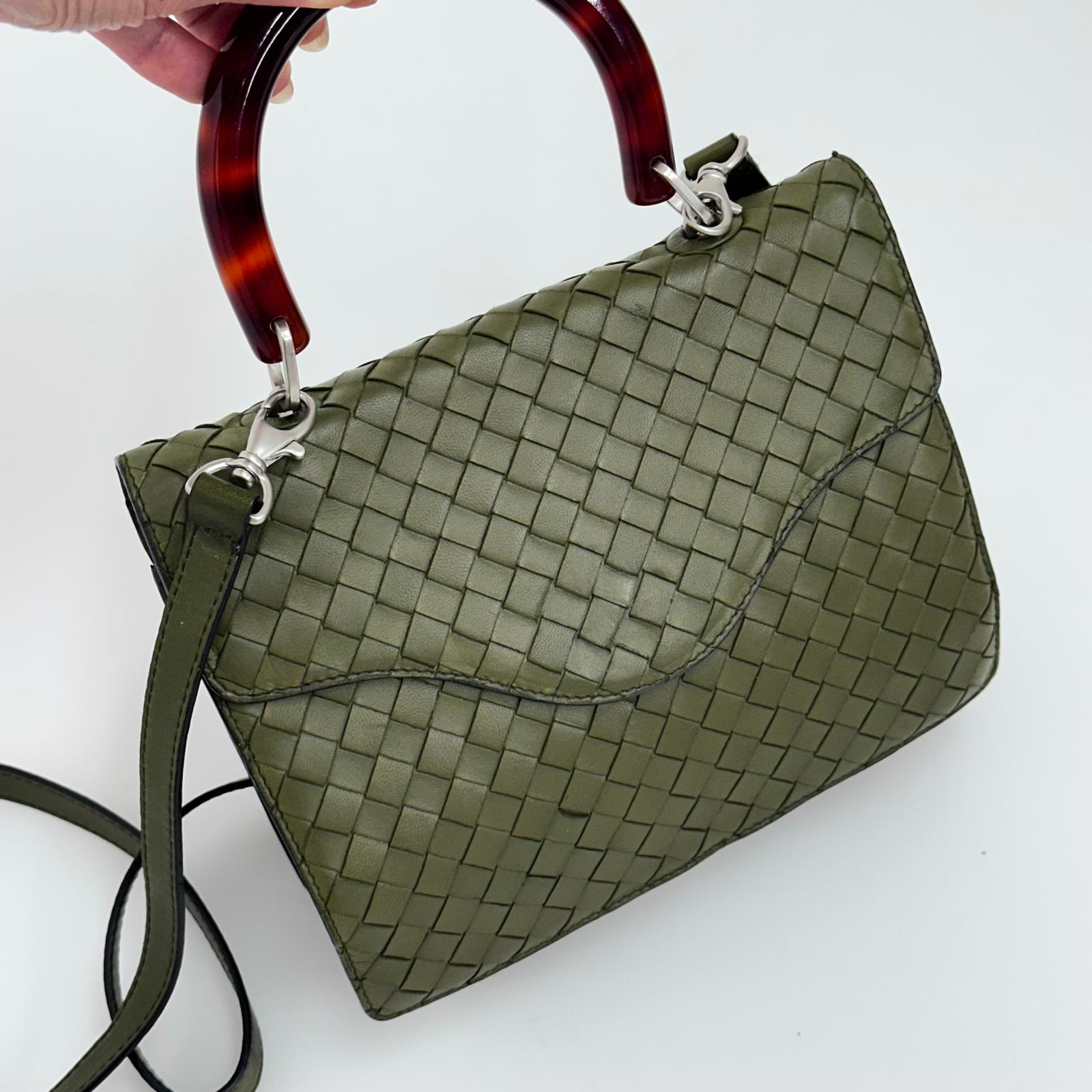 Bottega Veneta Borsa Intrecciato Verde Oliva con Manico Tartarugato
