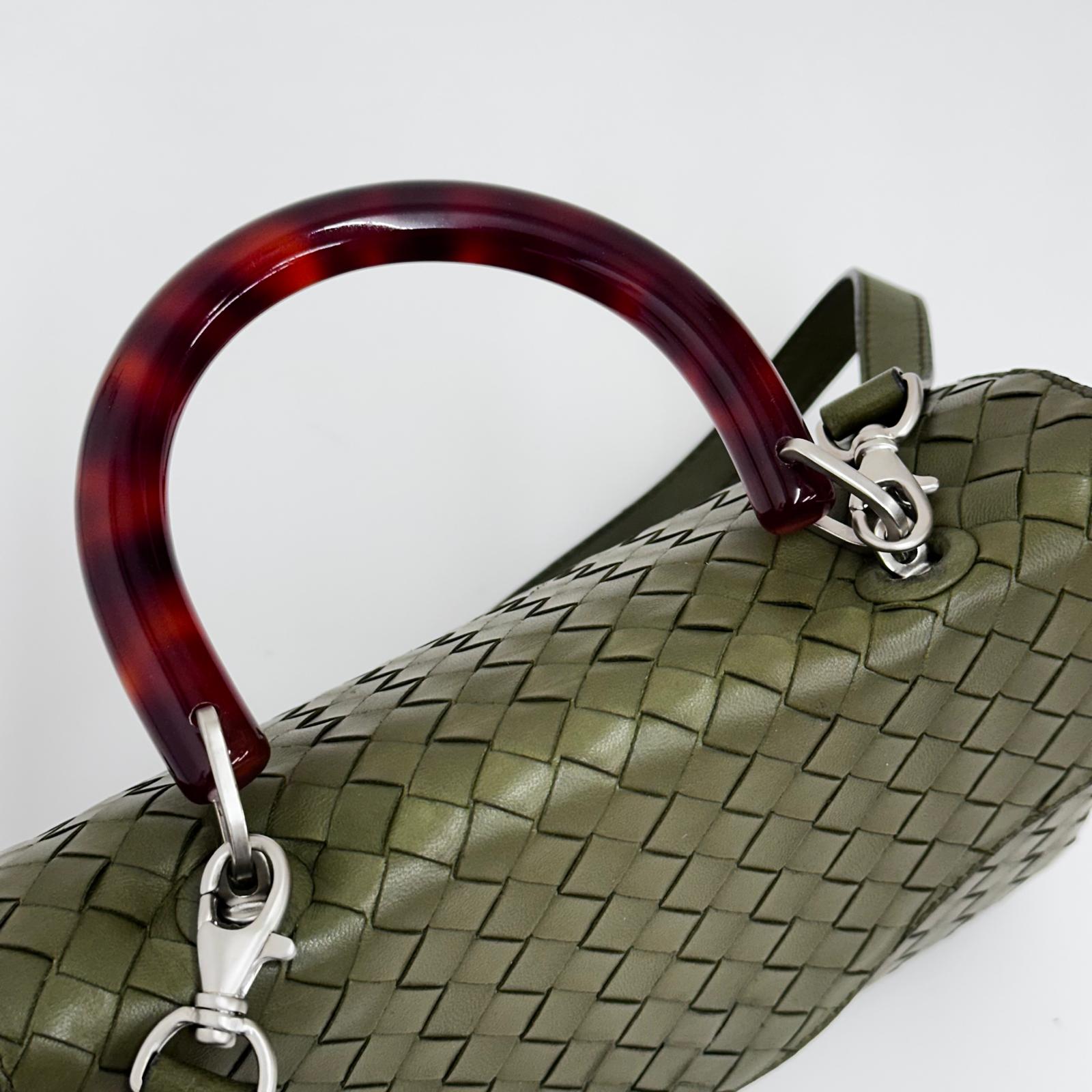 Bottega Veneta Borsa Intrecciato Verde Oliva con Manico Tartarugato