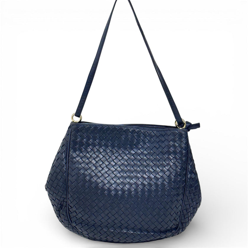 Bottega Veneta Borsa a due vie modello hobo in pelle intrecciata blu