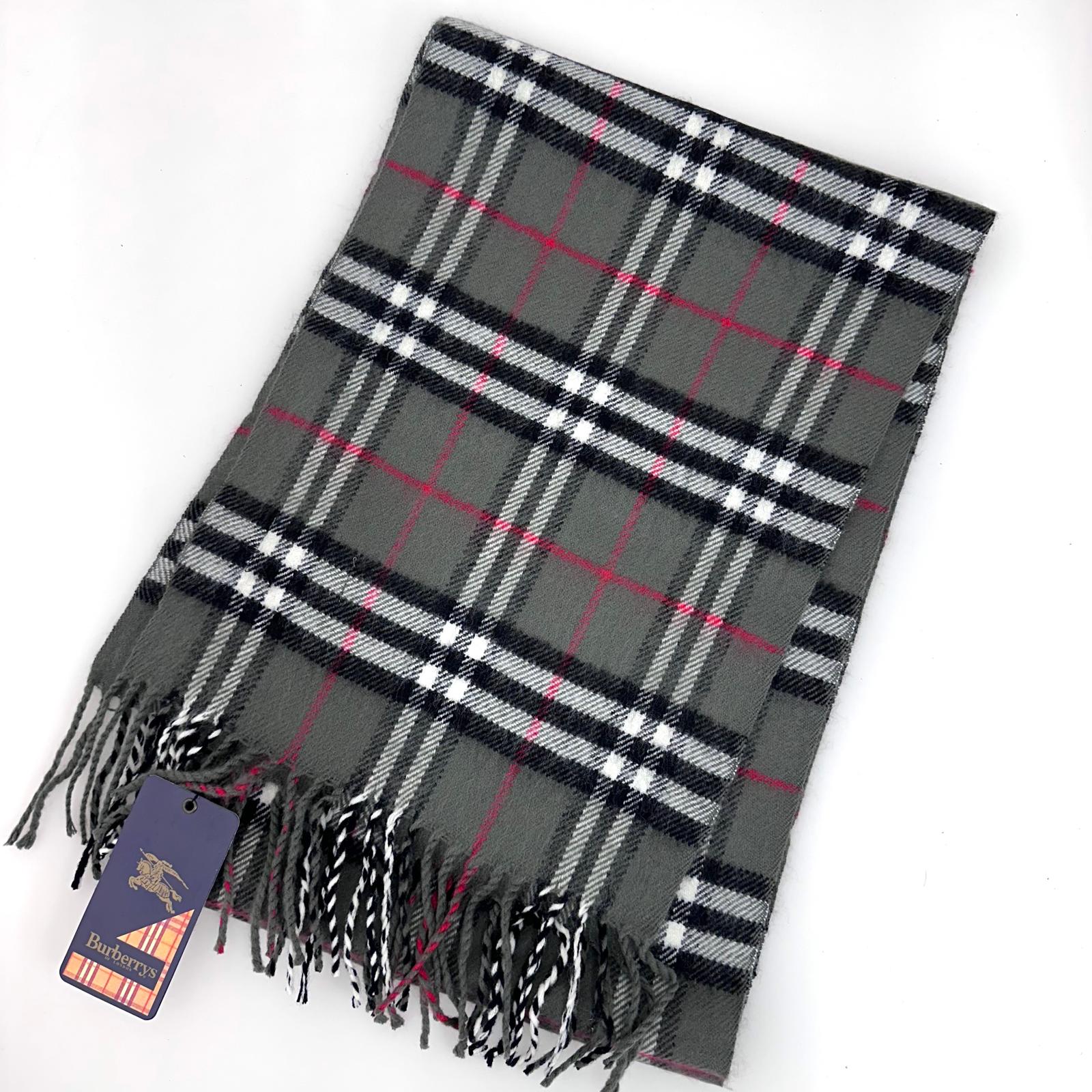 Burberry Sciarpa in lana con stampa check grigia mai usata