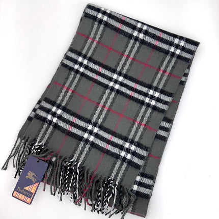 Burberry Sciarpa in lana con stampa check grigia mai usata