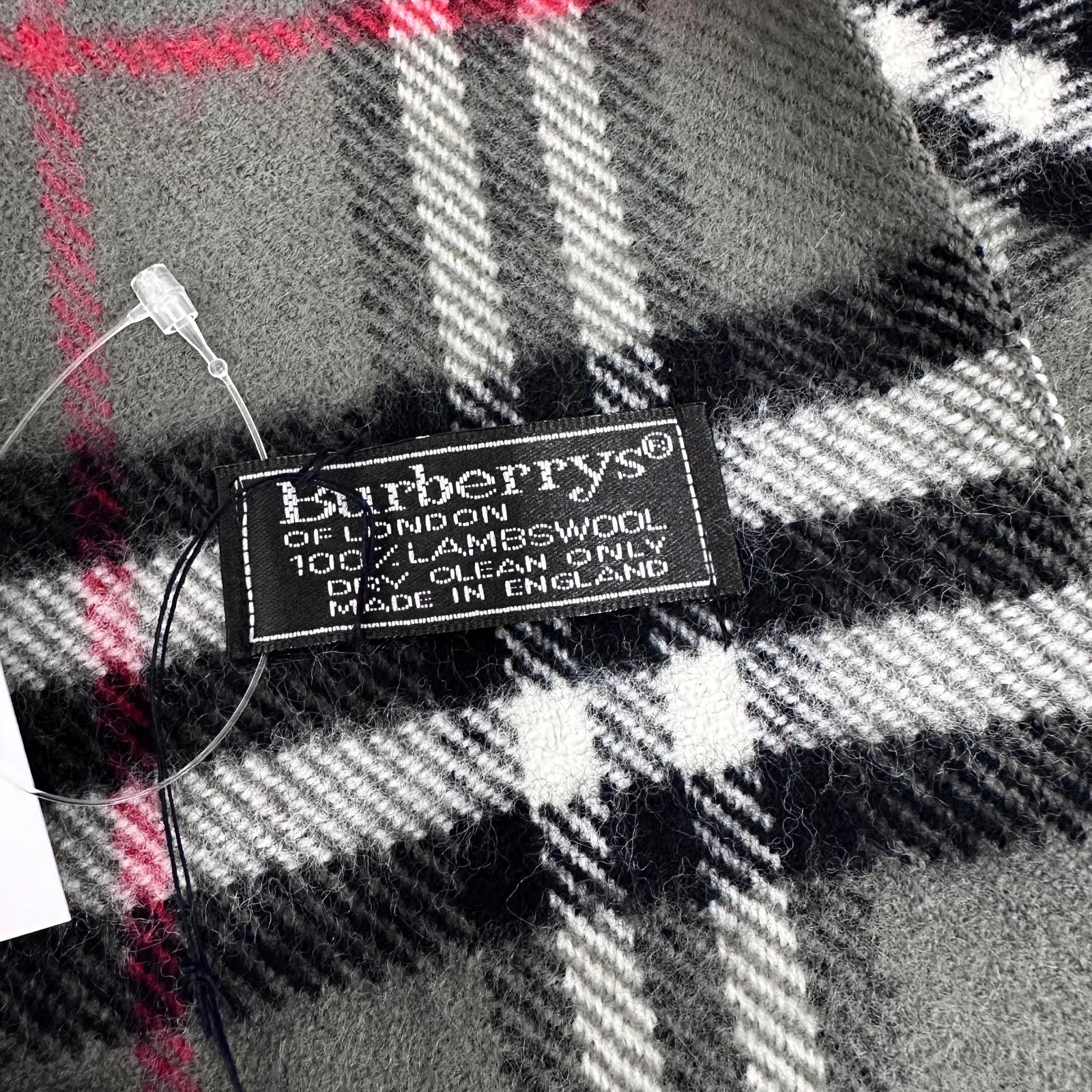 Burberry Sciarpa in lana con stampa check grigia mai usata
